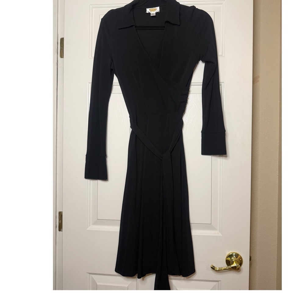 Talbots Petites Black Long Sleeve Wrap Dress Collar V-Neck Size 6P